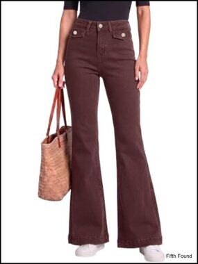 High Waisted Flare Jeans Cotton Polyester Elastane Retro Bell Bottom